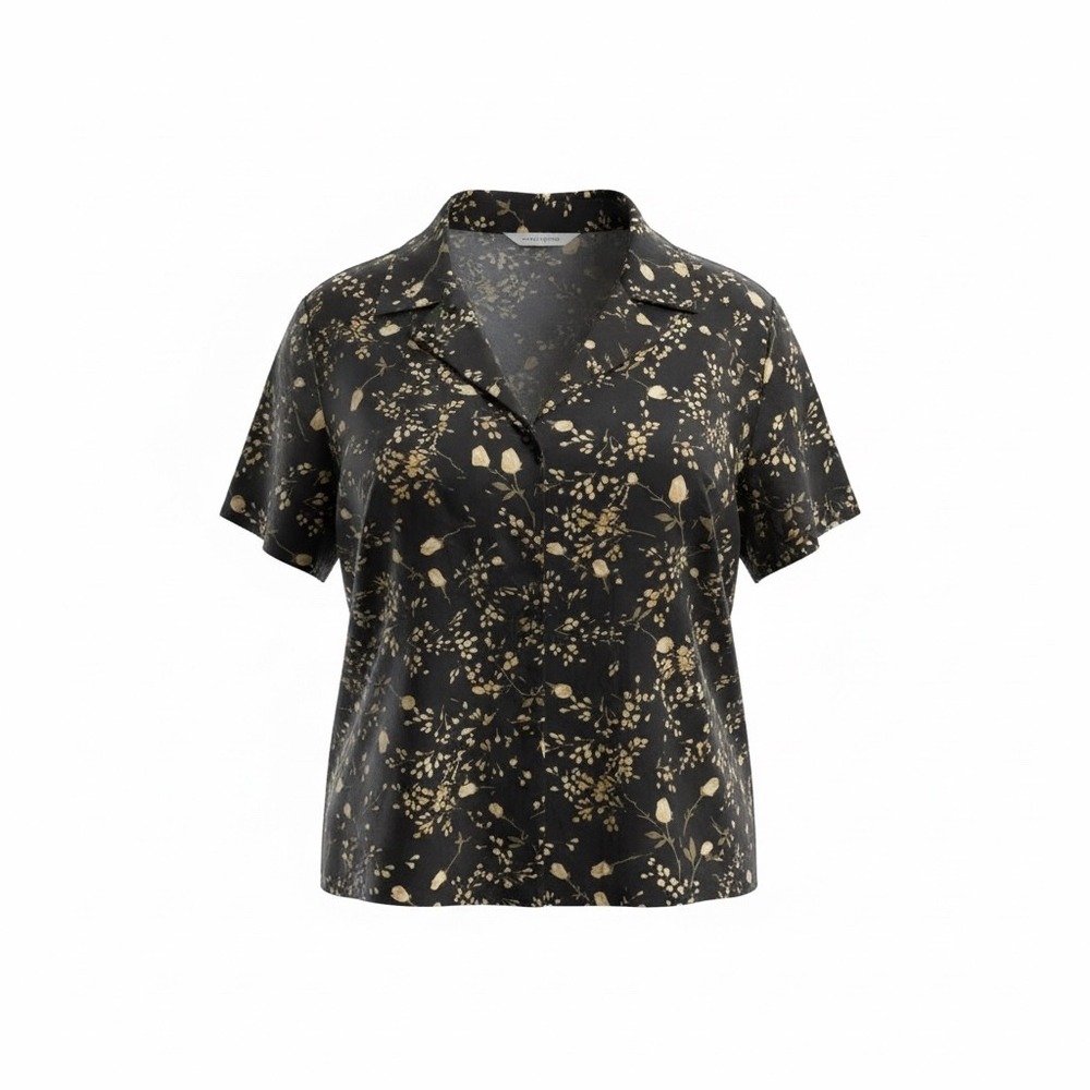 Maggie McNaughton Womens 2X Navy Blue Floral Short Sleeve Button Front Blouse‎